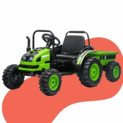 Oz Kids 12v Kids Electric Ride On Tractor With Tipper Trailer – Green