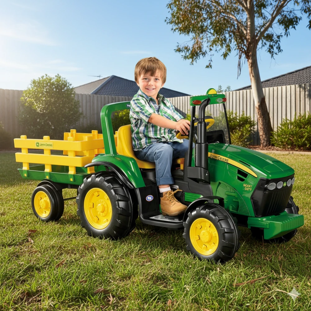 John Deere 12V Heavy Duty Kids Ride On Tractor With Trailer 2 John Deere 12V Heavy Duty Kids Ride On Tractor With Trailer - Image 2