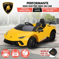 Kahuna Lamborghini 12v Performante Kids Electric Ride On With Remote - Yellow -Kids Car Sales Kahuna Lamborghini Performante Kids Electric Ride On Car Remote Control by Kahuna Yellow 2