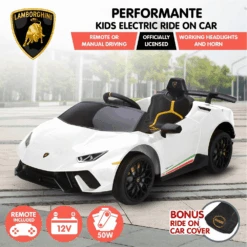 Kahuna Lamborghini 12v Performante Kids Electric Ride On With Remote - White 19 Kahuna Lamborghini 12v Performante Kids Electric Ride On With Remote - White -Kids Car Sales KahunaLamborghiniPerformanteKidsElectricRideOnCarRemoteControlbyKahuna Whit 1