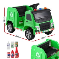 Rigo 12v Kids Electric Garbage Truck Ride On Car - Green -Kids Car Sales RCAR C POLICE TRUCK 12V GN 190848 01