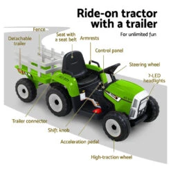 Rigo Kids Electric 12v Farm Tractor Trailer Ride-On Kids Car - Green -Kids Car Sales RCAR TRACTOR GN 04 d571fa52 0039 49f3 b01b 9d5c1fc73b1d