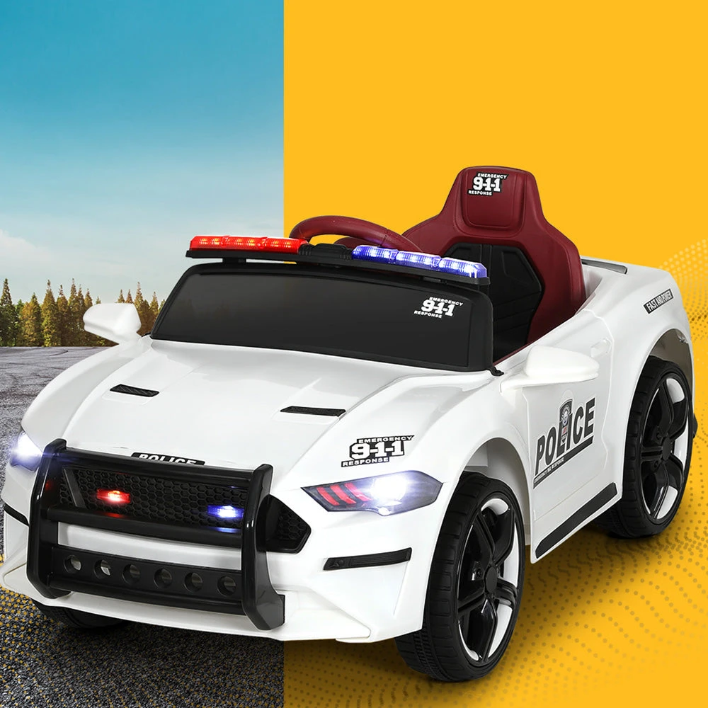 Rigo 12v Electric Police Patrol Kids Ride On Car With Remote - White 2 Rigo 12v Electric Police Patrol Kids Ride On Car With Remote - White - Image 2