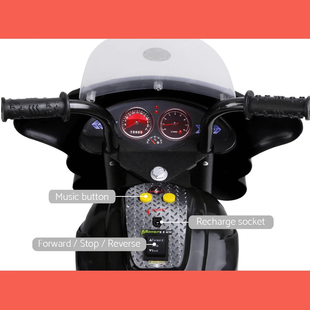 Rigo Kids Electric Ride On Police Motorcycle Motorbike 6V Battery Black 4 Rigo Kids Electric Ride On Police Motorcycle Motorbike 6V Battery Black - Image 4
