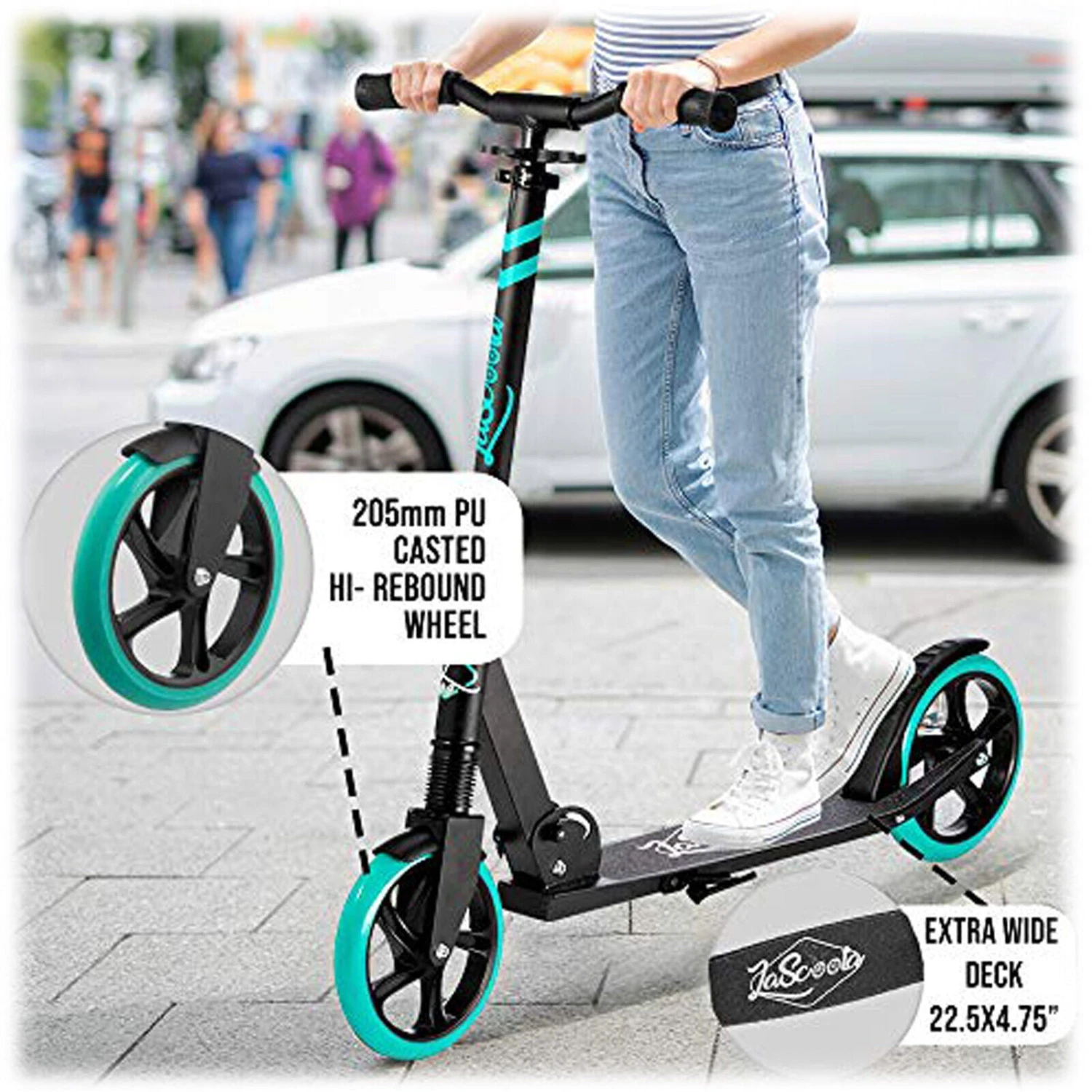 Lascoota Pulse Kick Push Commuter Scooter For Teens And Adult - Aqua 2 Lascoota Pulse Kick Push Commuter Scooter For Teens And Adult - Aqua - Image 2