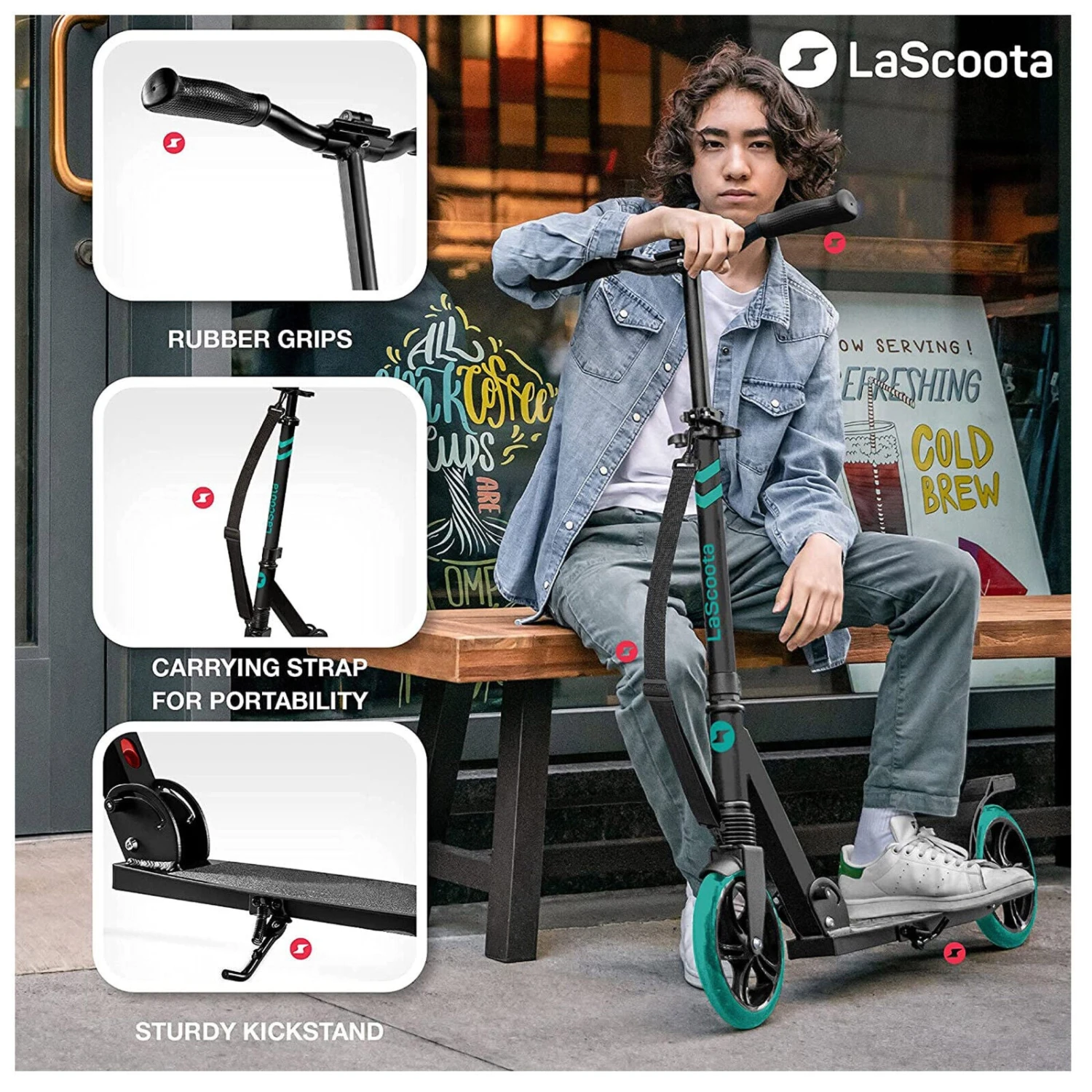 Lascoota Pulse Kick Push Commuter Scooter For Teens And Adult - Aqua 5 Lascoota Pulse Kick Push Commuter Scooter For Teens And Adult - Aqua - Image 5