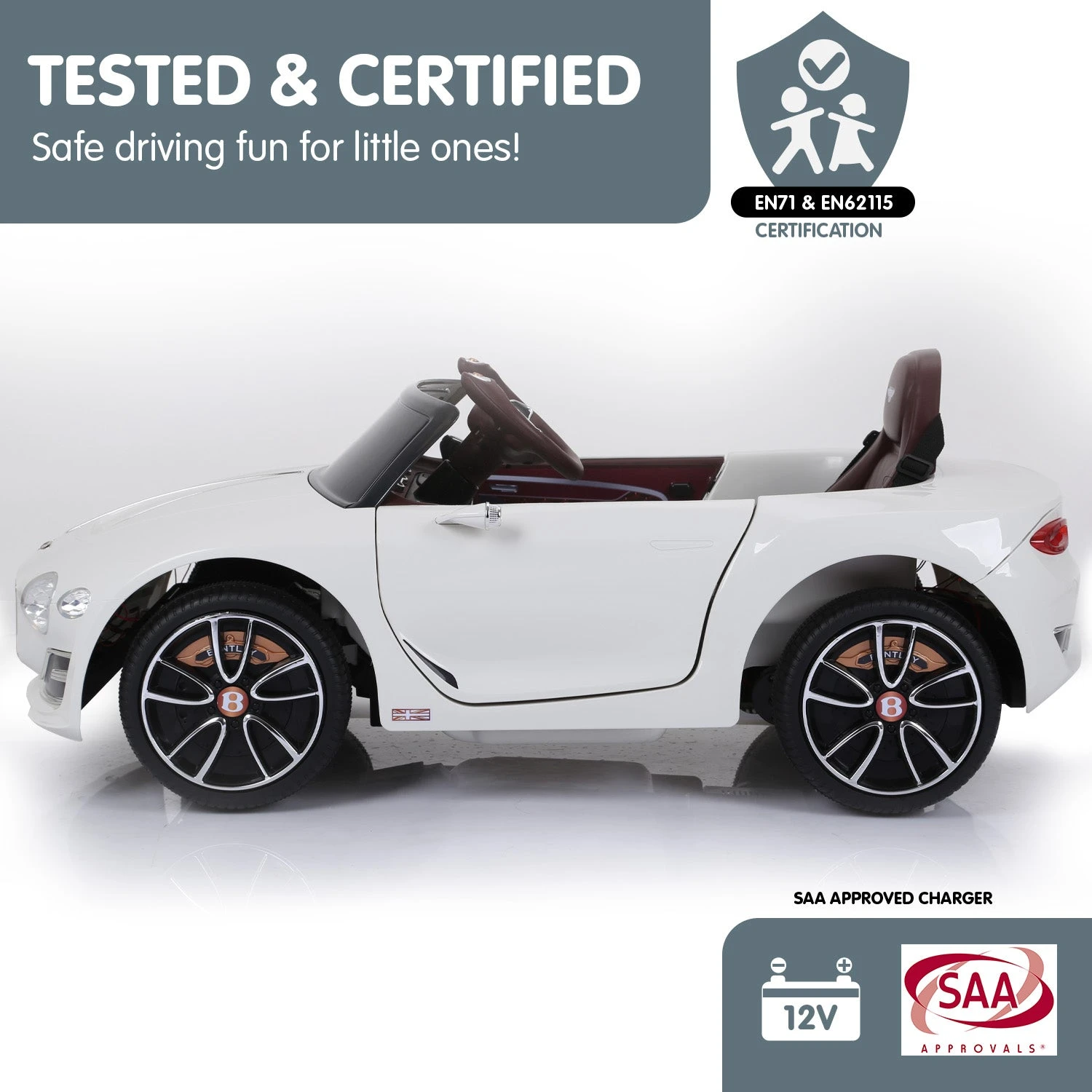 Kahuna Bentley Exp 12 Speed 6E Licensed 6v Electric Ride On Kids Car With Remote Control - White 10 Kahuna Bentley Exp 12 Speed 6E Licensed 6v Electric Ride On Kids Car With Remote Control - White - Image 10