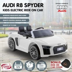 Kahuna R8 Spyder Audi Licensed 12v Electric Ride On Kids Car With Remote - White -Kids Car Sales V240 CAR SPD WH 70533 10