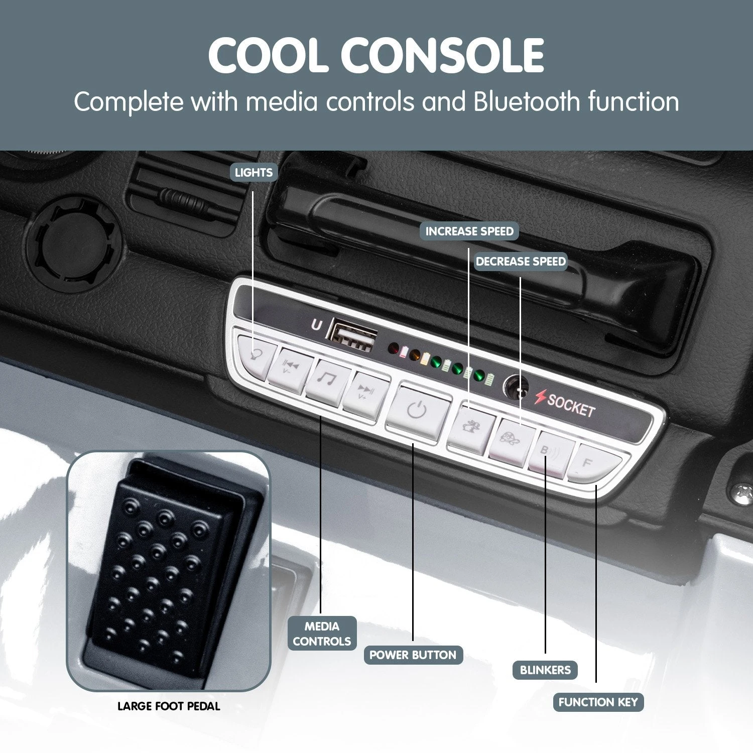 Kahuna 80W Licensed Toyota FJ-40 Kids Ride On Car - White 4 Kahuna 80W Licensed Toyota FJ-40 Kids Ride On Car - White - Image 4