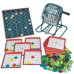 Deluxe Family Bingo Game Set With Metal Cage And Playing Chips