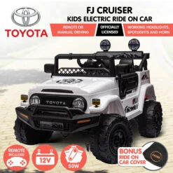Kahuna Authorized Toyota Electric Kids Ride-on Car Fj Cruiser - White -Kids Car Sales features kahuna authorised toyota fj cruiser kids electric ride on car green