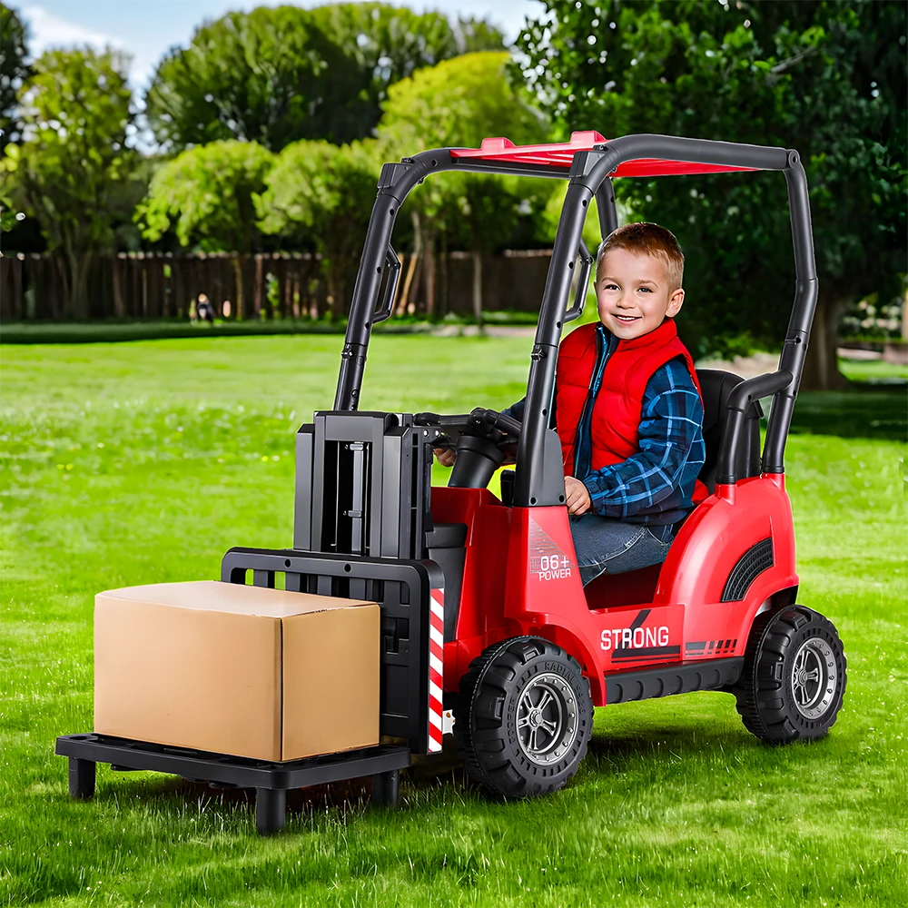 Rigo 12v Kids Electric Forklift Loader Ride On Car With Remote - Red 2 Rigo 12v Kids Electric Forklift Loader Ride On Car With Remote - Red - Image 2