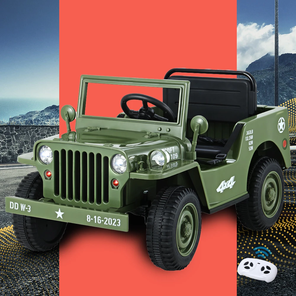 Rigo 12v Kids Military Jeep Off Road Ride On Car With Remote - Olive 2 Rigo 12v Kids Military Jeep Off Road Ride On Car With Remote - Olive - Image 2