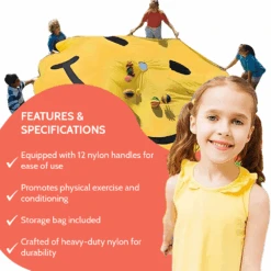 Smiley Face Playchute With Handles 3.6m Diameter 7 Smiley Face Playchute With Handles 3.6m Diameter -Kids Car Sales smiley face playchute with handles 3 6m diameter 1