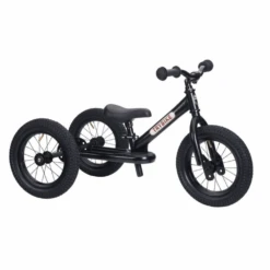 Trybike 2 In 1 Steel Kids Balance Bike & Trike - Matte Black
