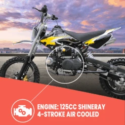 Motoworks 125cc Petrol Powered 4-Stroke Kids Dirt Bike - Yellow -Kids Car Sales yellow motorcycle for kids 125cc Dirt Bike 2
